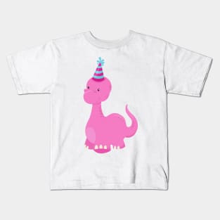 Birthday Dinosaur, Party Dinosaur, Pink Dinosaur Kids T-Shirt